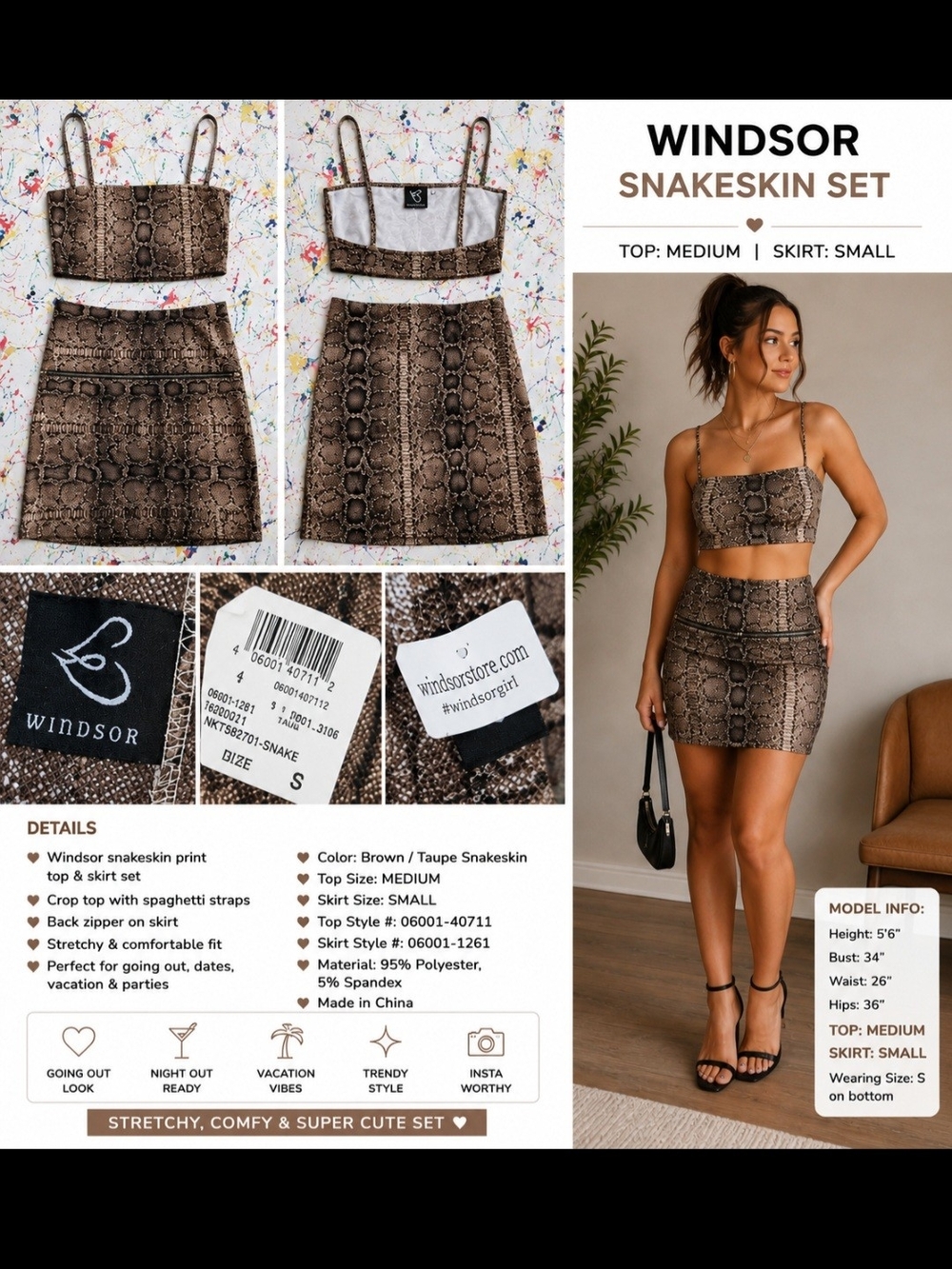 Windsor Brown/Taupe Snakeskin Two-Piece Skirt Set